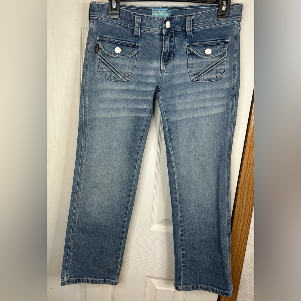 Hollister Y2K Low Rise Bootcut Jeans Size 5 Blue Flap Pocket Denim Stretch